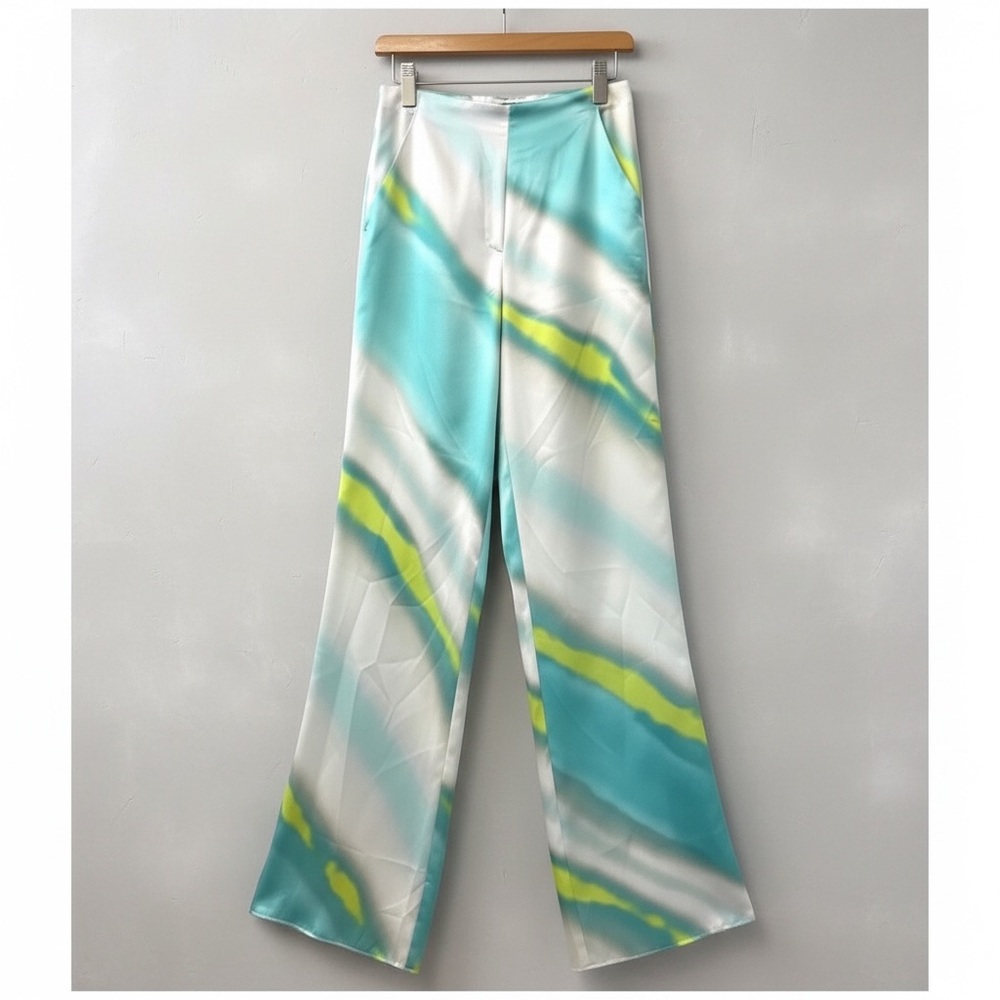 Marella Satin‎ Pleated Print Pants Size 4 Blue White NWT